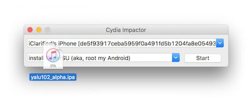 سحب و افلات أداة جيلبريك Phoenix IPA على برنامج Cydia Impactor