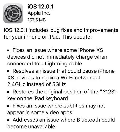 تحديث iOS 12.0.1 لحل مشاكل آيفون XS