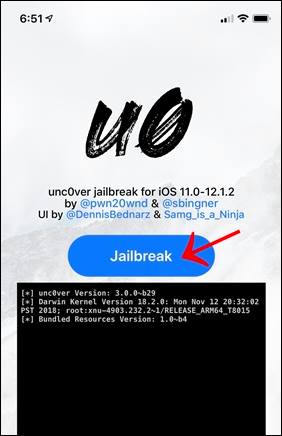 جلبريك iOS 12 بواسطة unc0ver