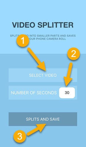 واجهة تطبيق VIDEO - SPLITTER لاضافة فيديو طويل لحالة واتس اب