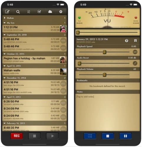 لقطات شاشة من تطبيق VRP لتسجيل الصوت بالايفون وإضافة الصدى