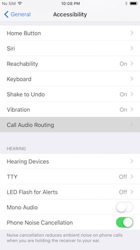 قسم Call Audio Routing للوصول لميزة الرد التلقائي للمكالمات على الايفون