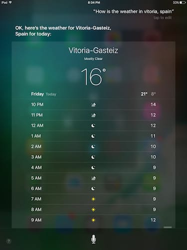 واجهة المساعد الشخصي Siri للتحقق من حالة الطقس