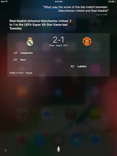 واجهة المساعد الشخصي Siri التعرف على النتائج الرياضية