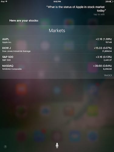 واجهة المساعد الشخصي Siri التعرف على أسعار الأسهم في البورصة