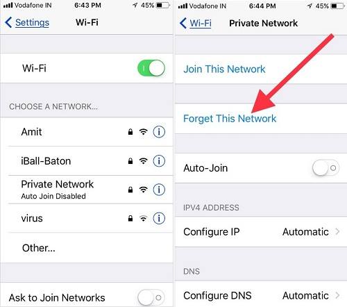 نسيان الشبكة لحل مشكلة لا يمكن الاتصال بشبكة Wi-Fi