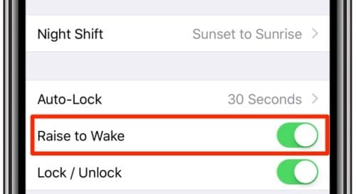 ميزة Raise to Wake