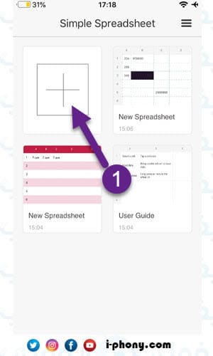 انشاء جدول جديد في تطبيق تصميم جداول للايفون Simple spreadsheet