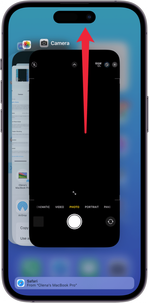 إغلاق تطبيق الكاميرا بالقوة لحل مشكلة توقف كاميرا الايفون