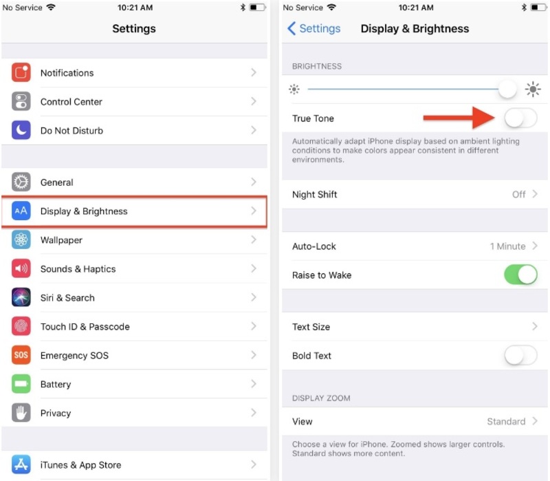 تعديل إعدادات True Tone وNight Shift لحل الإضاءة الساطعة في الايفون