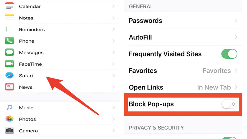 تعطيل النوافذ المنبثقة (Pop-ups) في safari 