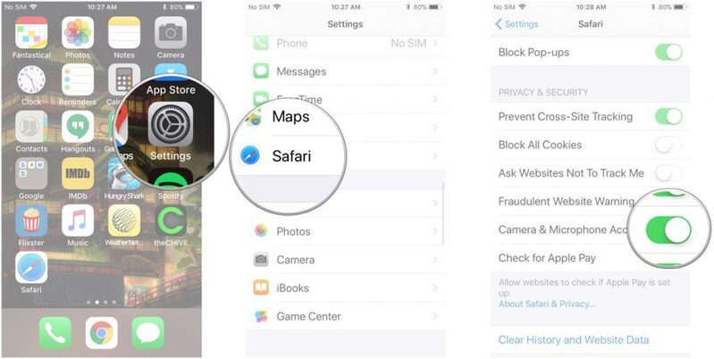 تعطيل الوصول التلقائي للكاميرا والميكروفون في safari
